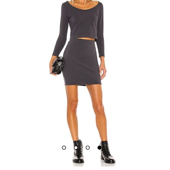 John Elliott Stretch Sueded Cotton Mini Skirt in Eclipse Grey Size  2 Small - Picture 1 of 11